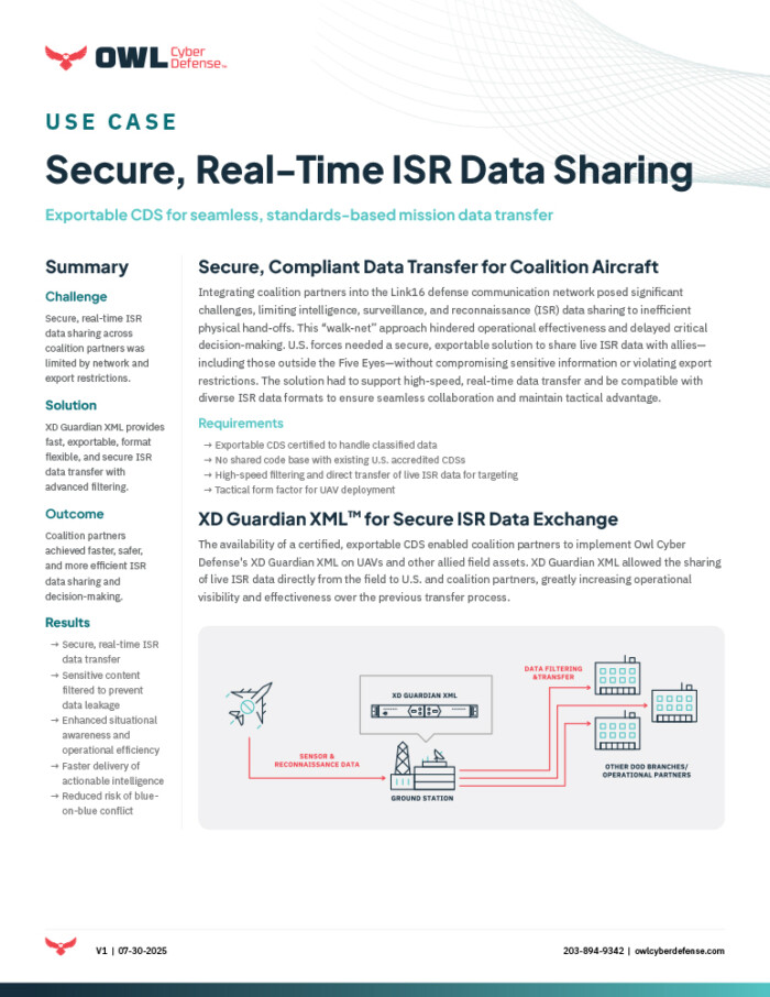 Exportable CDS Enables Secure Live ISR Data Sharing | Owl Cyber Defense
