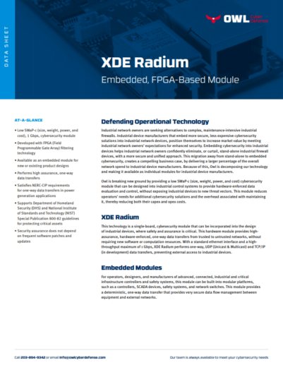XDE Radium | Embedded Cybersecurity Modules | Owl Cyber Defense