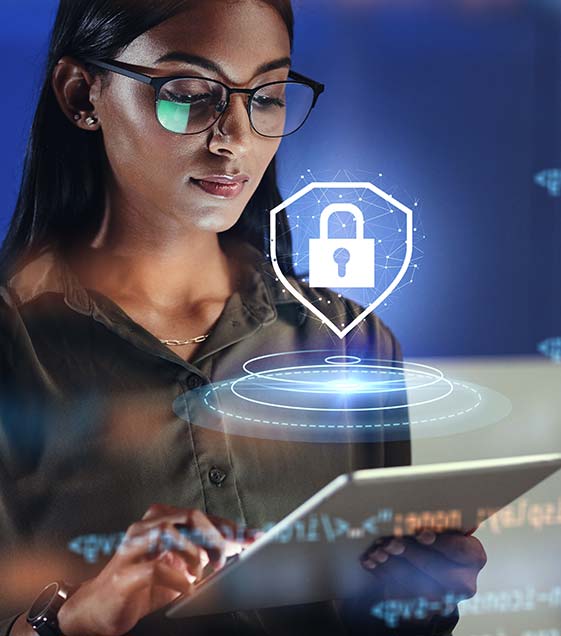 Woman on ipad in multi-domain environment